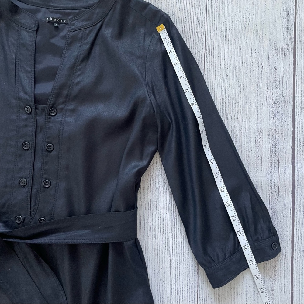 Theory Belted Button Detail Black Shimmer Dress Size 8 - Picture 6 of 10